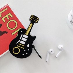 Cute Design Cartoon Silicone Cover Skin for Airpod (1 / 2) Charging Case (Guitar Black)